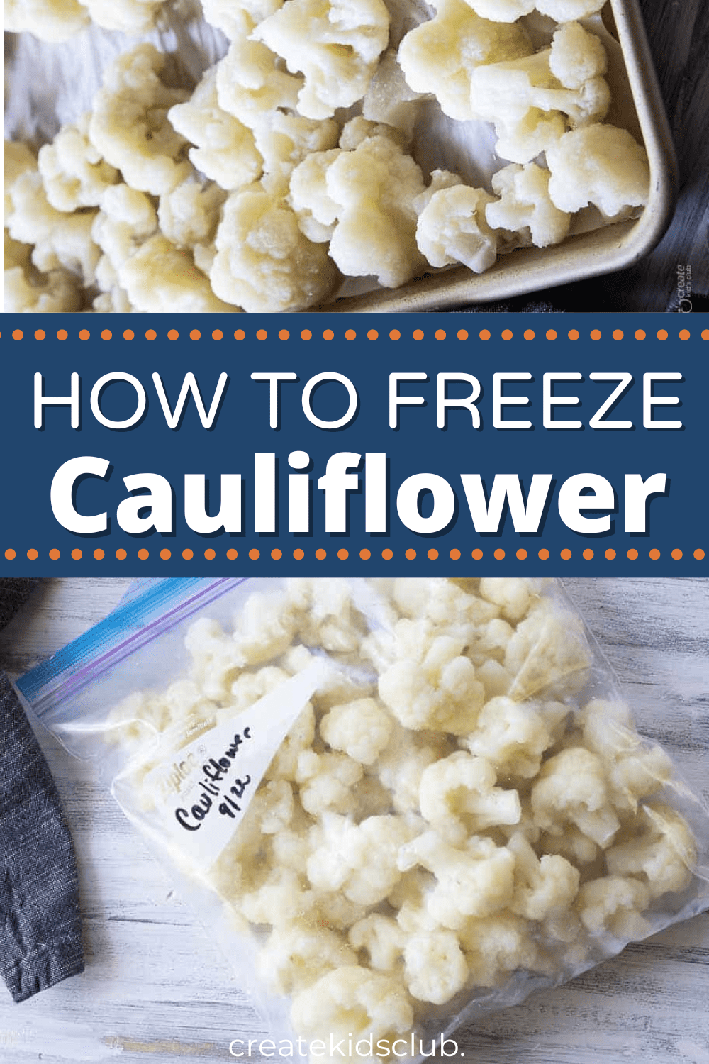 Pinterest image of how to freeze cauliflower