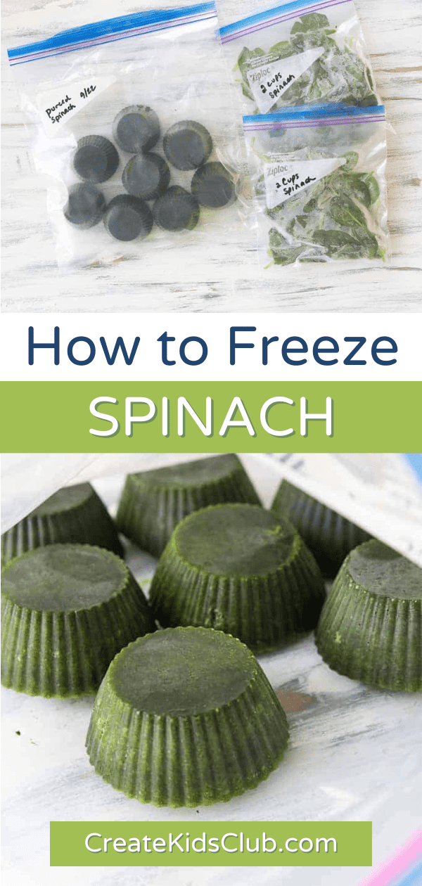 Pinterest image of how to freeze spinach