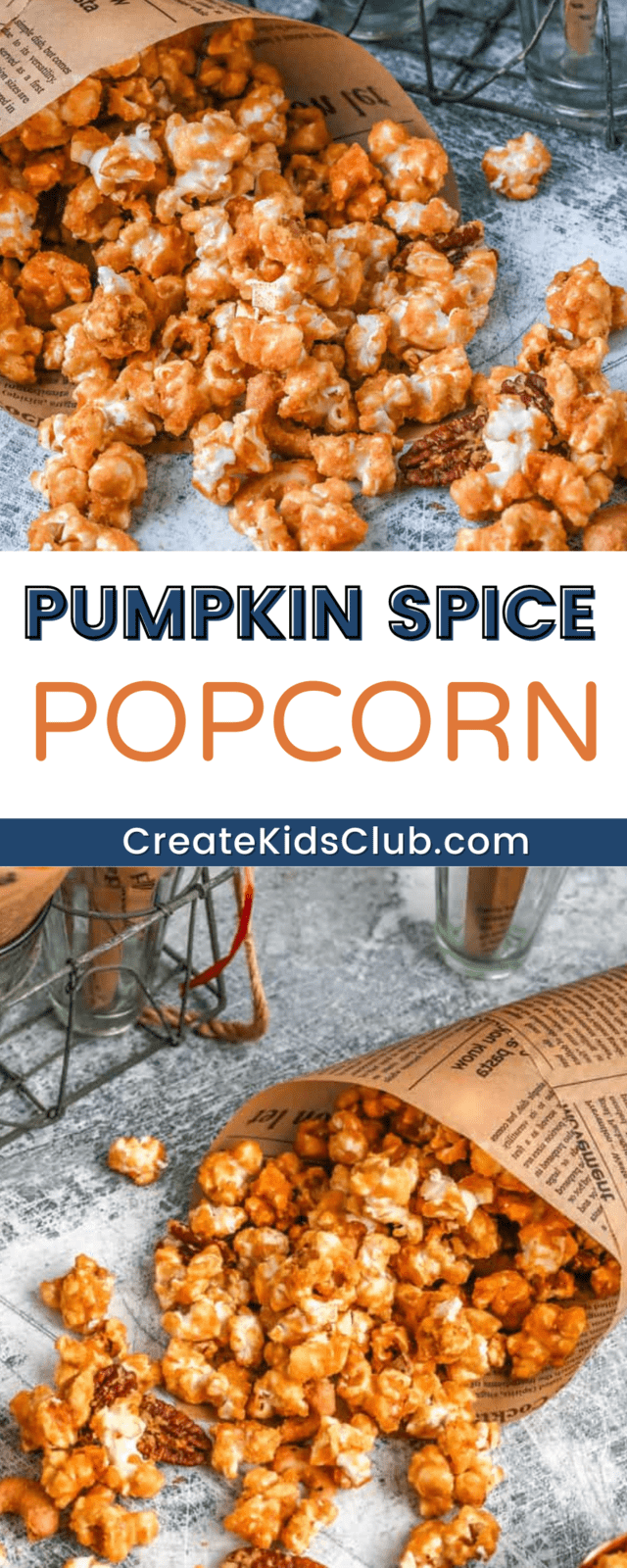 Pinterest image of pumpkin spice popcorn