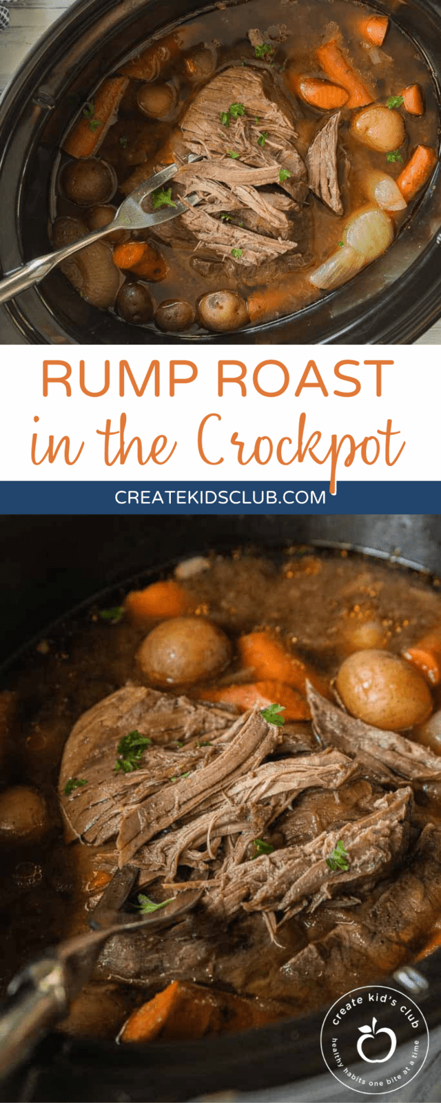 Pinterest image of rump roast in the crockpot