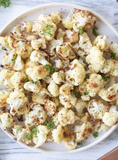 top down shot of air fryer cauliflower