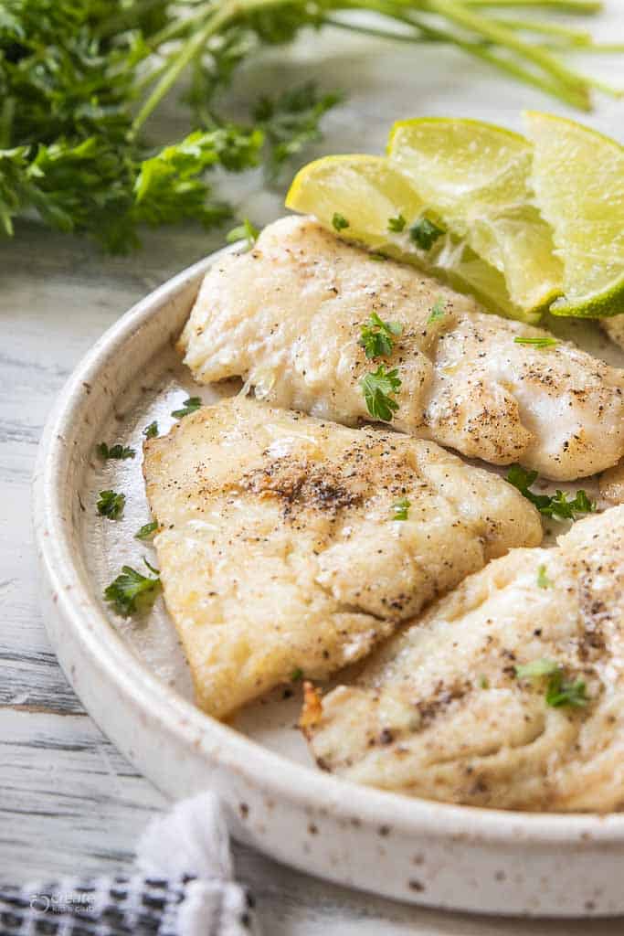 air fryer fish fillet on serving plate