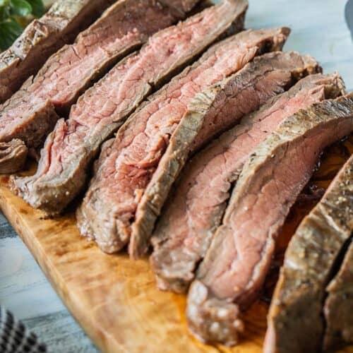 sliced broiled flank steak
