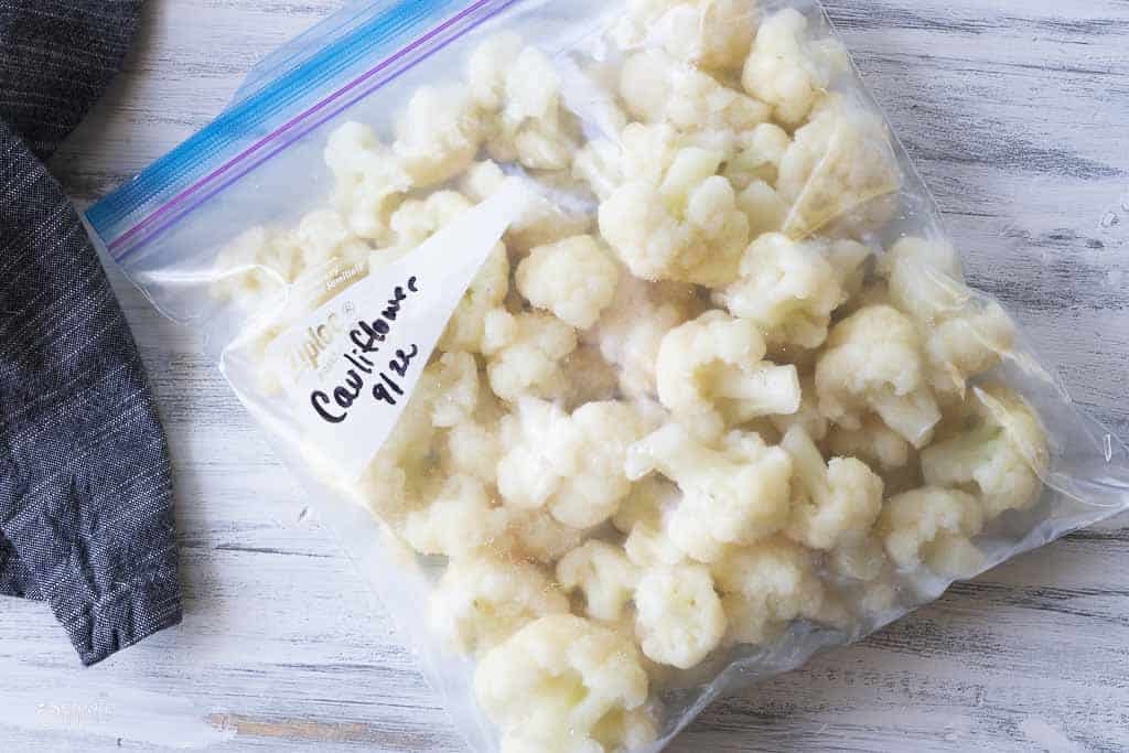 cauliflower florets in Ziplock bag