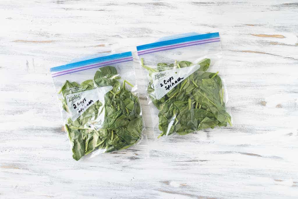 fresh spinach in freezer bags