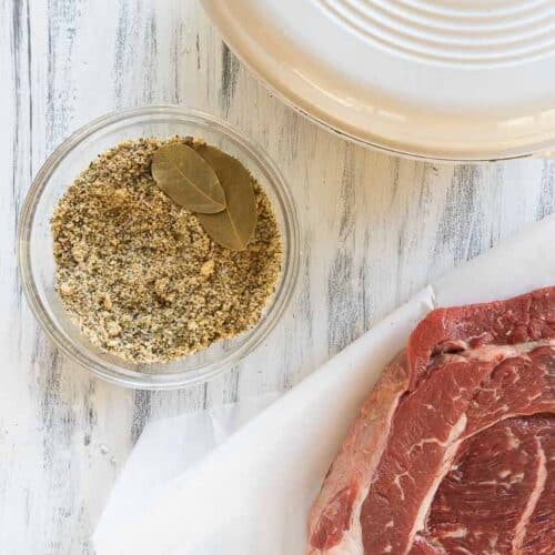 pot roast seasoning next to a chuck roast