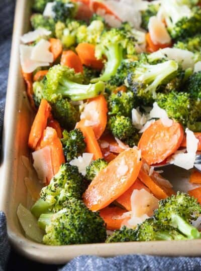 roasted broccoli and carrots on sheet pan