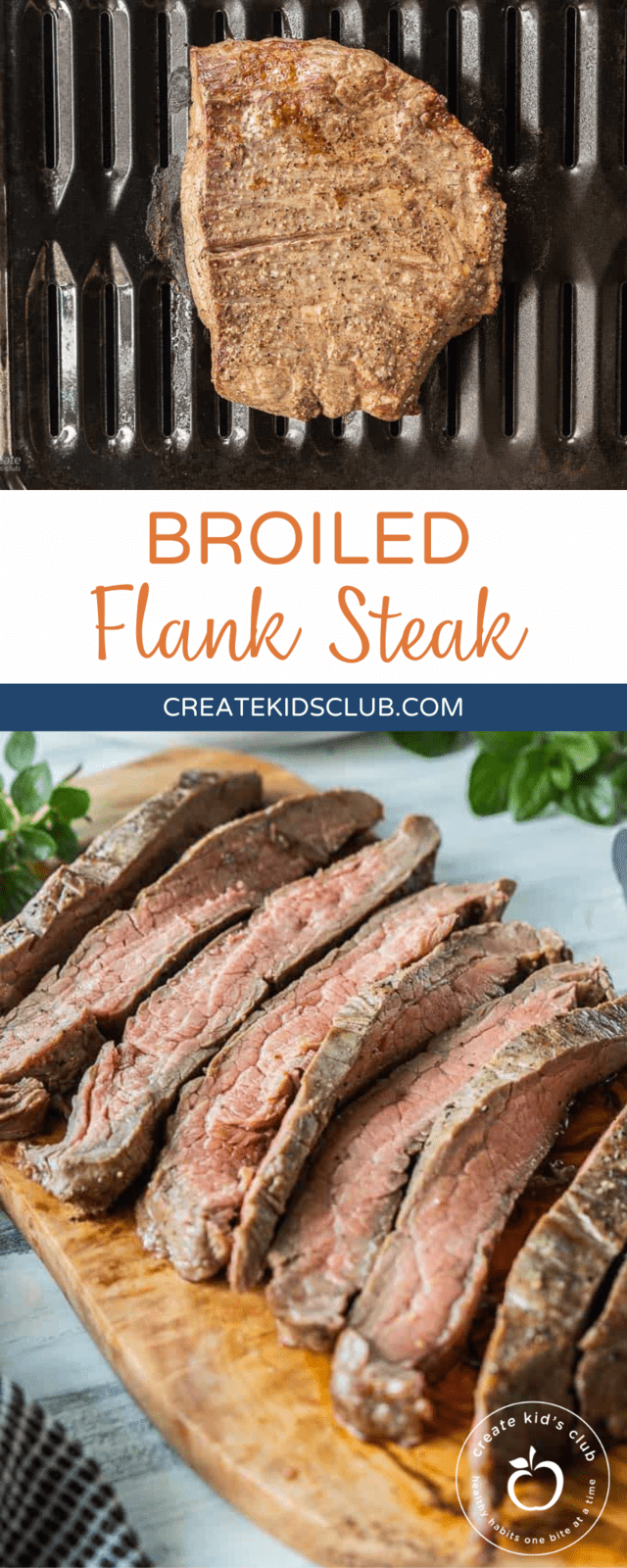 Pinterest image of broiled flank steak
