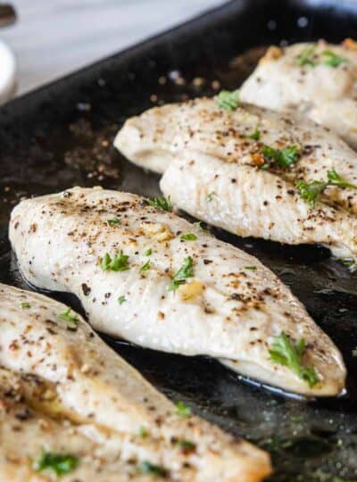 side view of broil chicken breasts