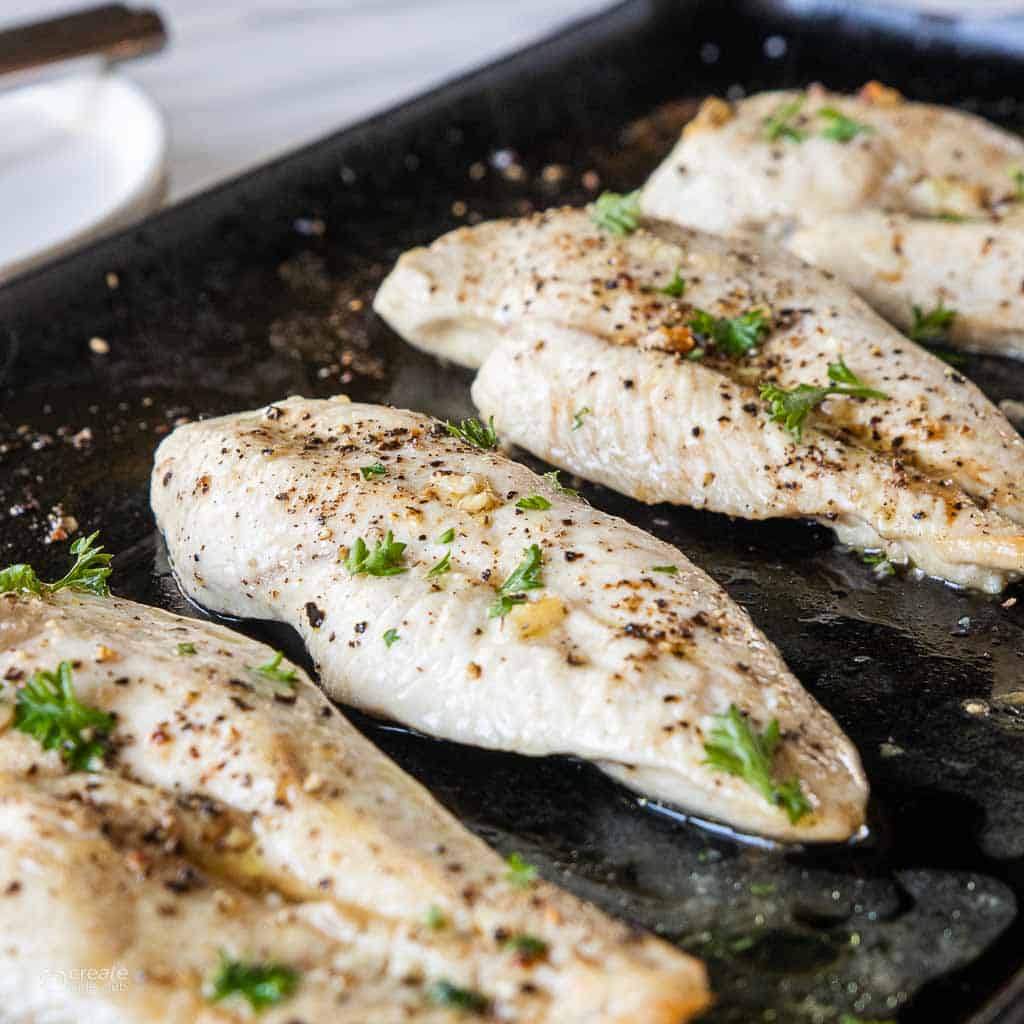side view of broil chicken breasts