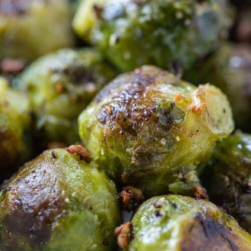 close up view of air fryer frozen brussels sprouts