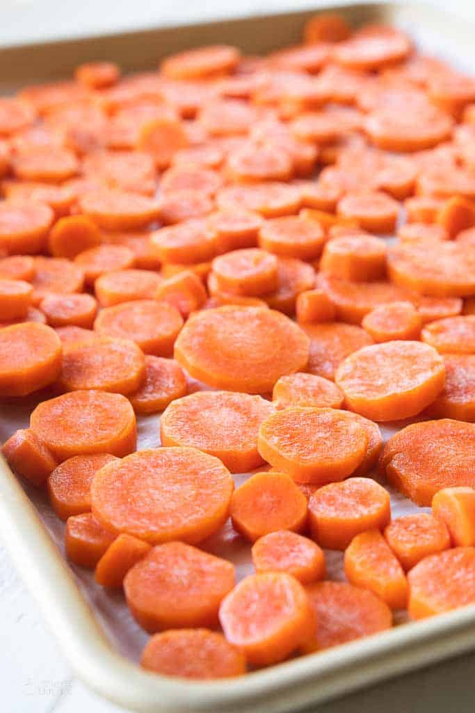 frozen carrots on sheet pan