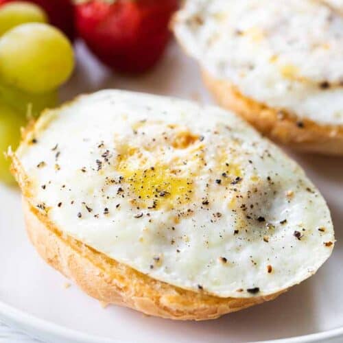 over hard egg on gluten free bagel