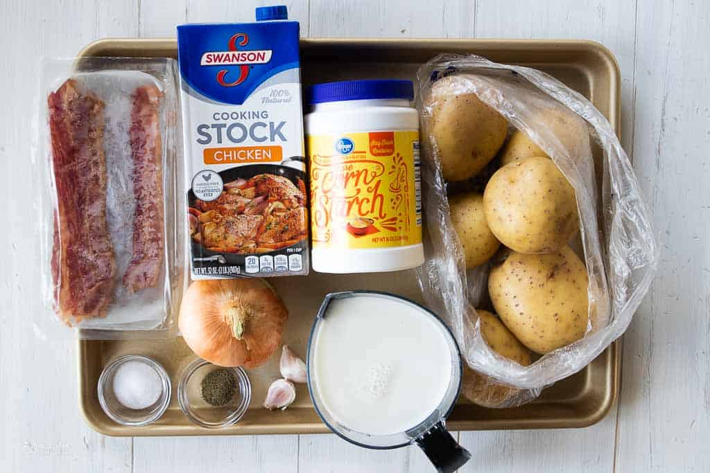 ingredients for instant pot loaded potato soup on baking sheet