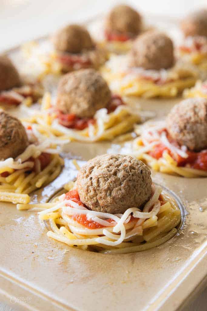 gluten free spaghetti and meatball cups