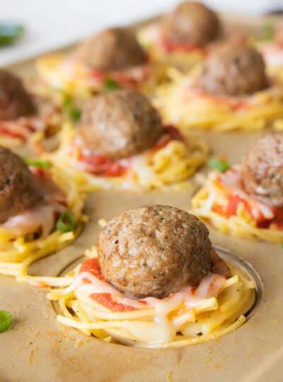 baked spaghetti and meatball cups