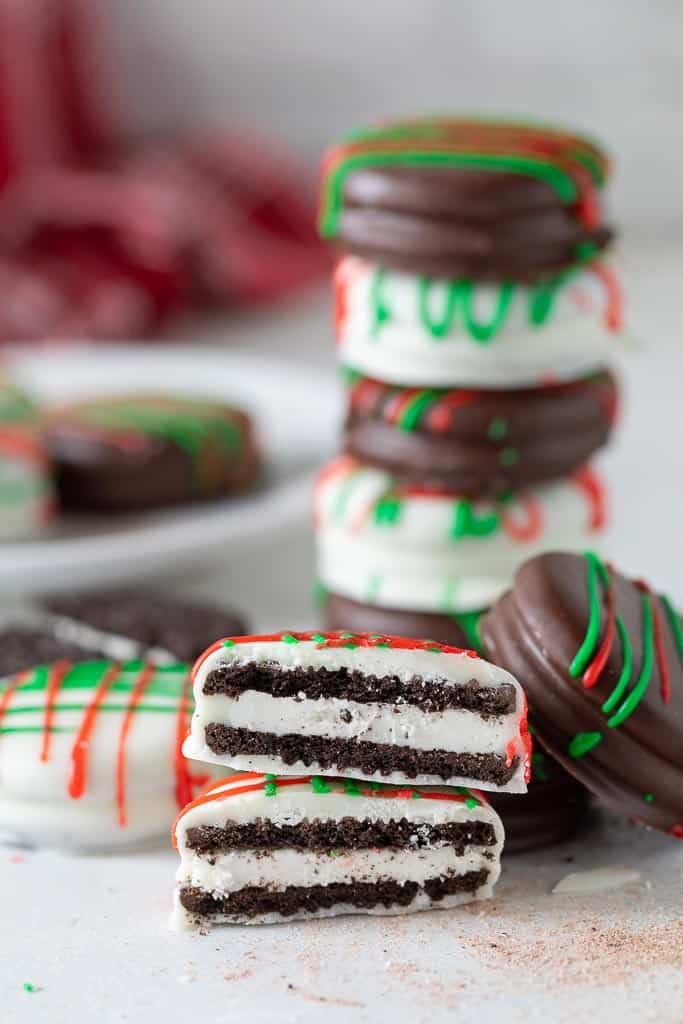 Christmas Oreos stacked