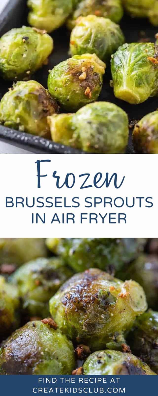 Pinterest image of air fryer frozen brussels sprouts