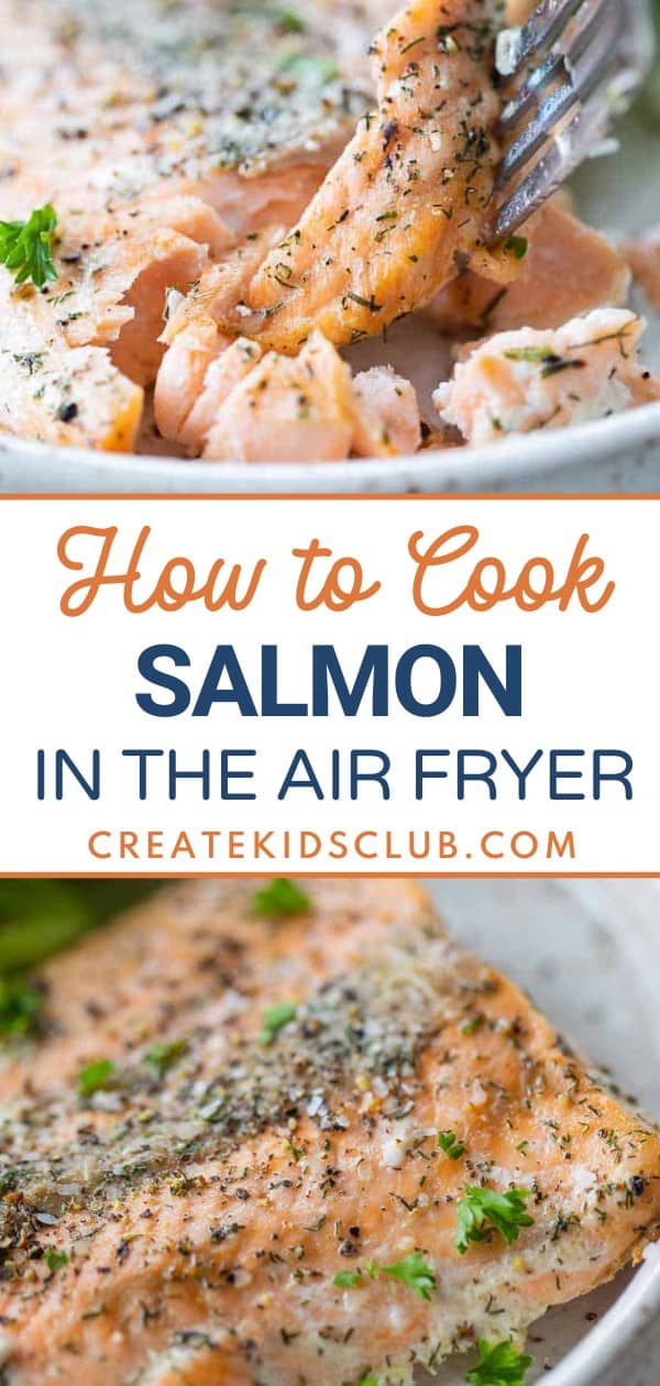 Pinterest image of how to cook salmon in the air fryer