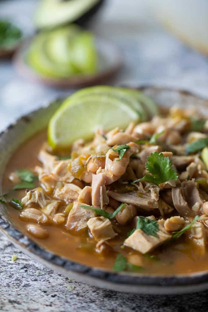 bowl of green Chili chicken soup
