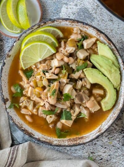 top down shot of green Chili chicken soup