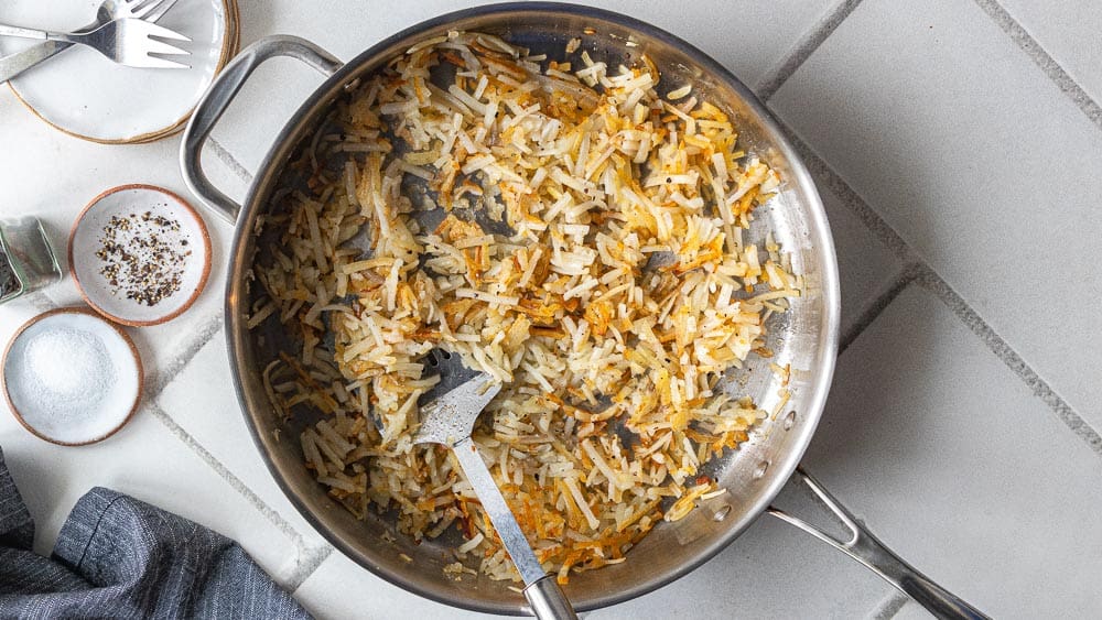 cooked hashbrowns in a skillet