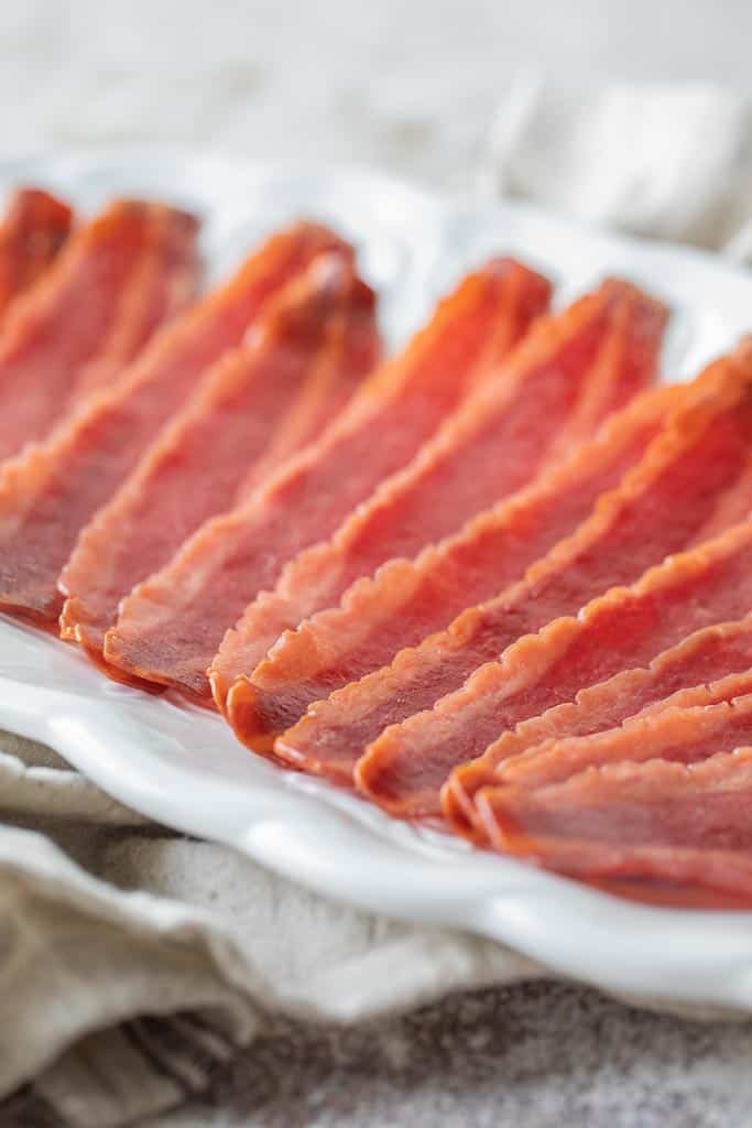 crispy turkey bacon on platter