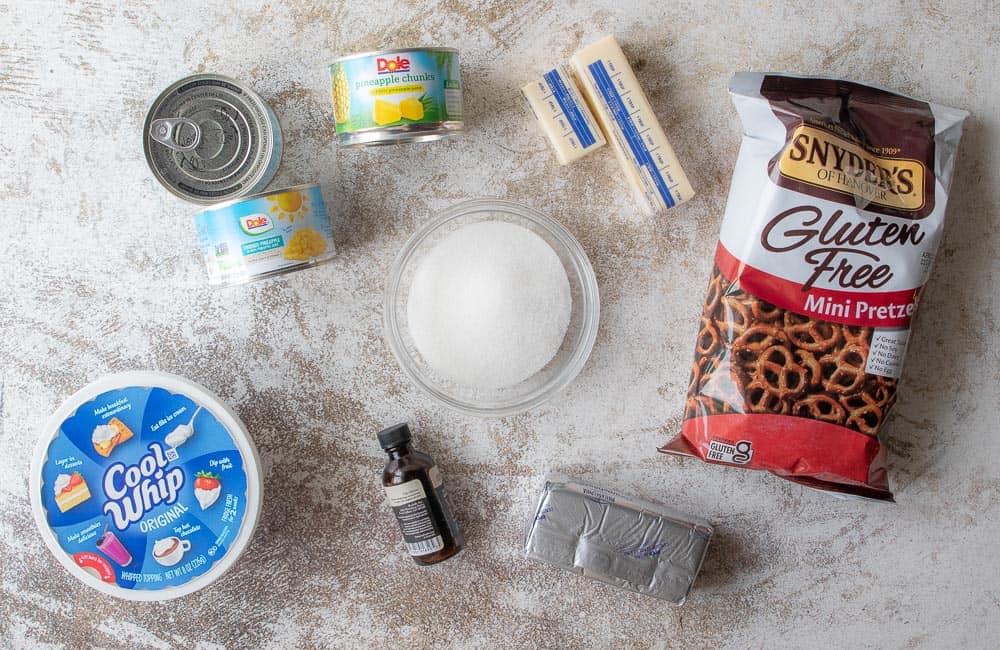 ingredients for pineapple pretzel salad