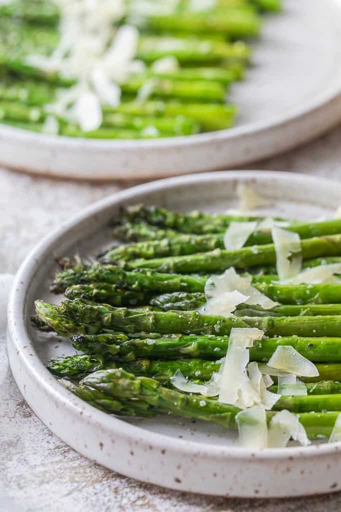close up of asparagus on a plate