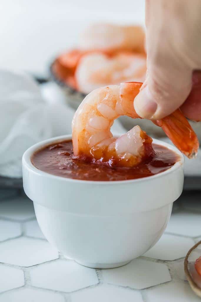 boiled shrimp dipped in sauce