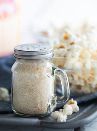 caramel popcorn seasoning in a shaker