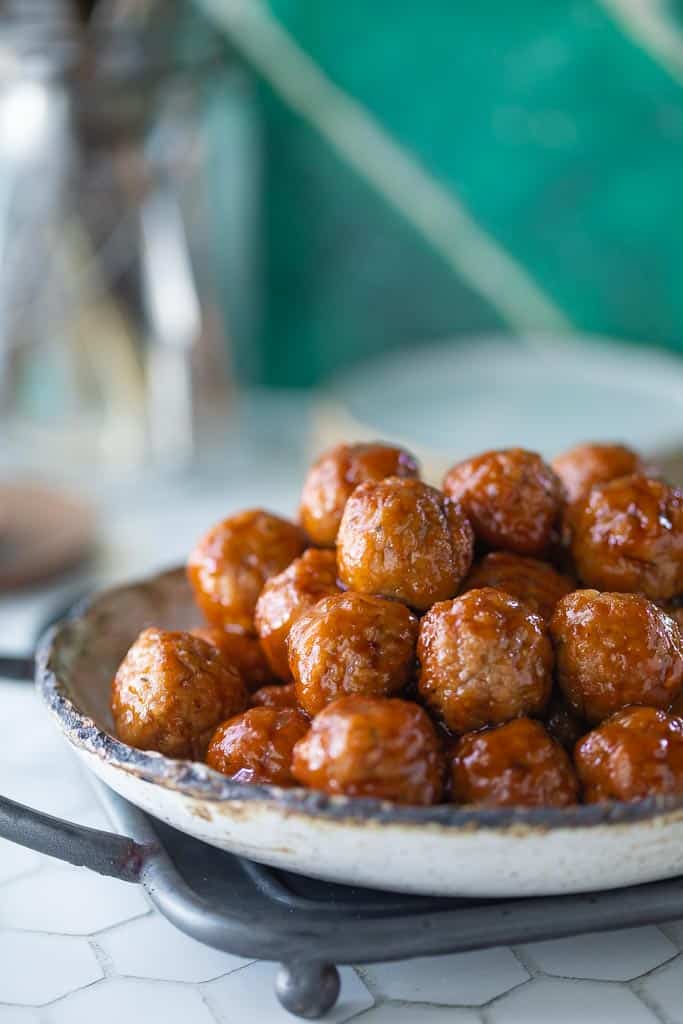 bbq meatballs on platter