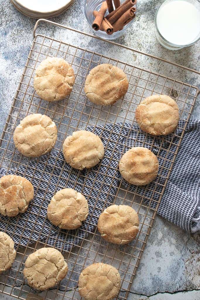 gluten free snickerdoodles on wire rack