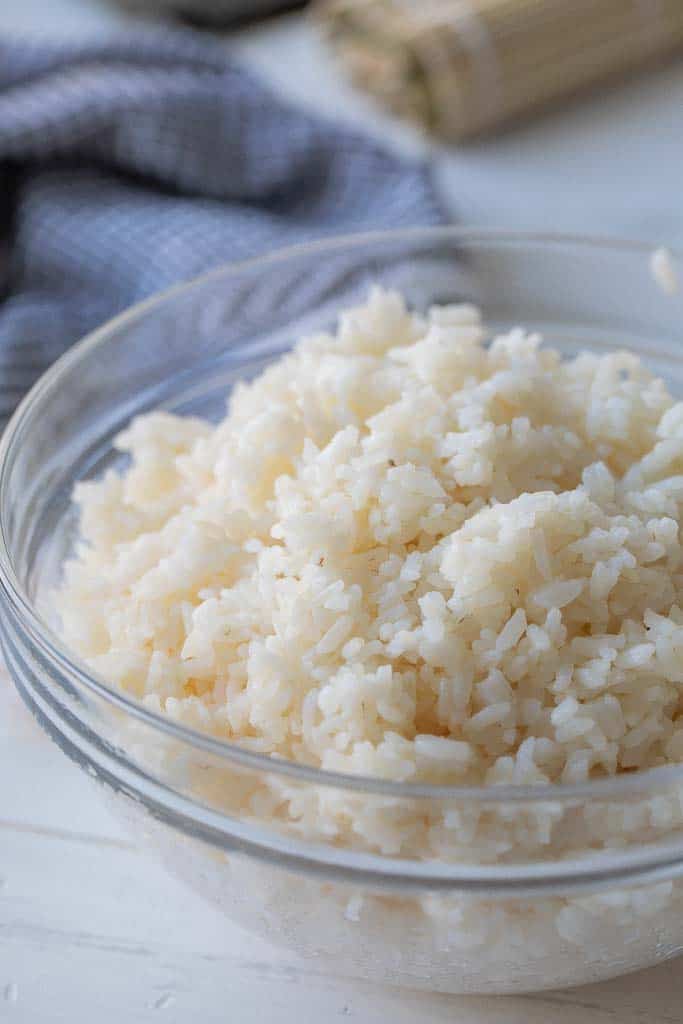 sushi rice in glass bowl