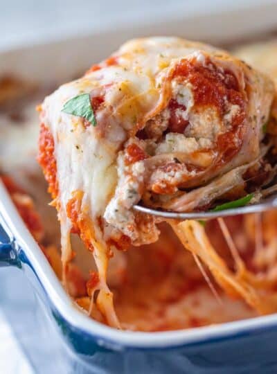 scoop of no boil pasta bake