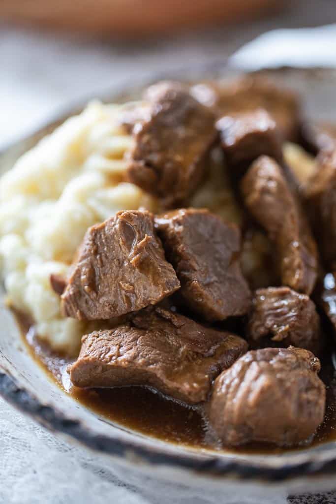 beef tips on a plate