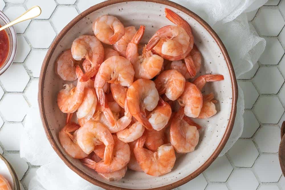 close up view of poached shrimp