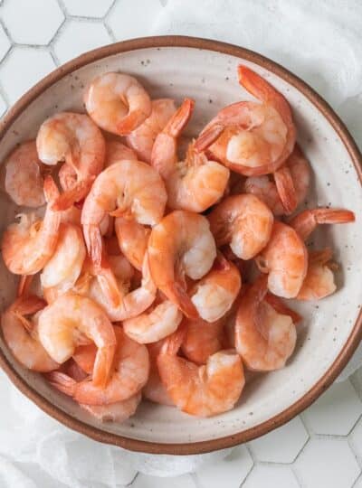 top down view of poached shrimp