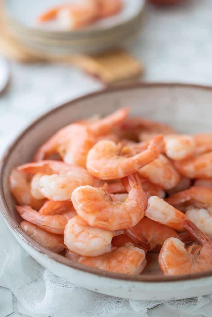 gluten free poached shrimp in a bowl