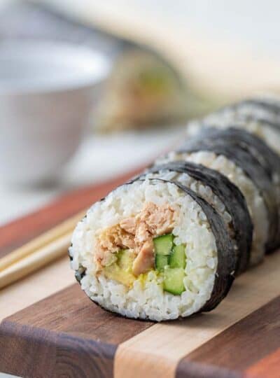close up of tuna sushi roll