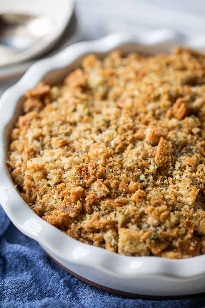 chicken and stuffing casserole in dish