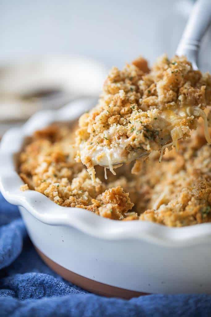 spoon in chicken and stuffing casserole