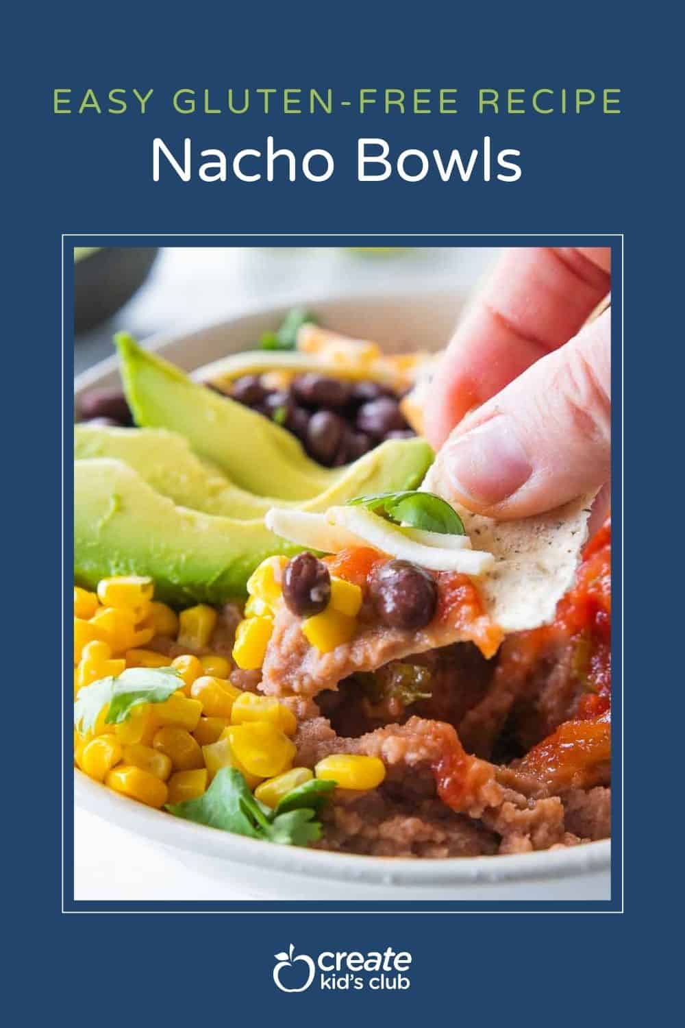 A pin of a hand taking a chip out of a nacho bowl.