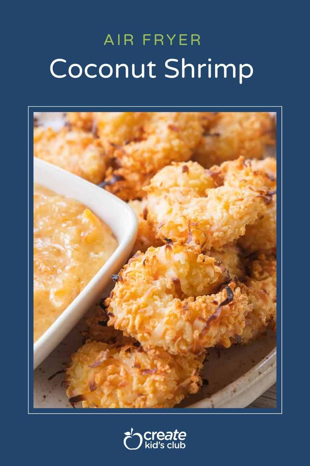 Pin showing air fryer coconut shrimp.