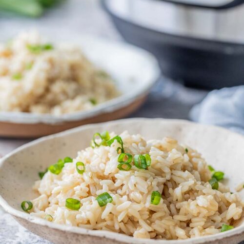 basmati rice garnished with green onions