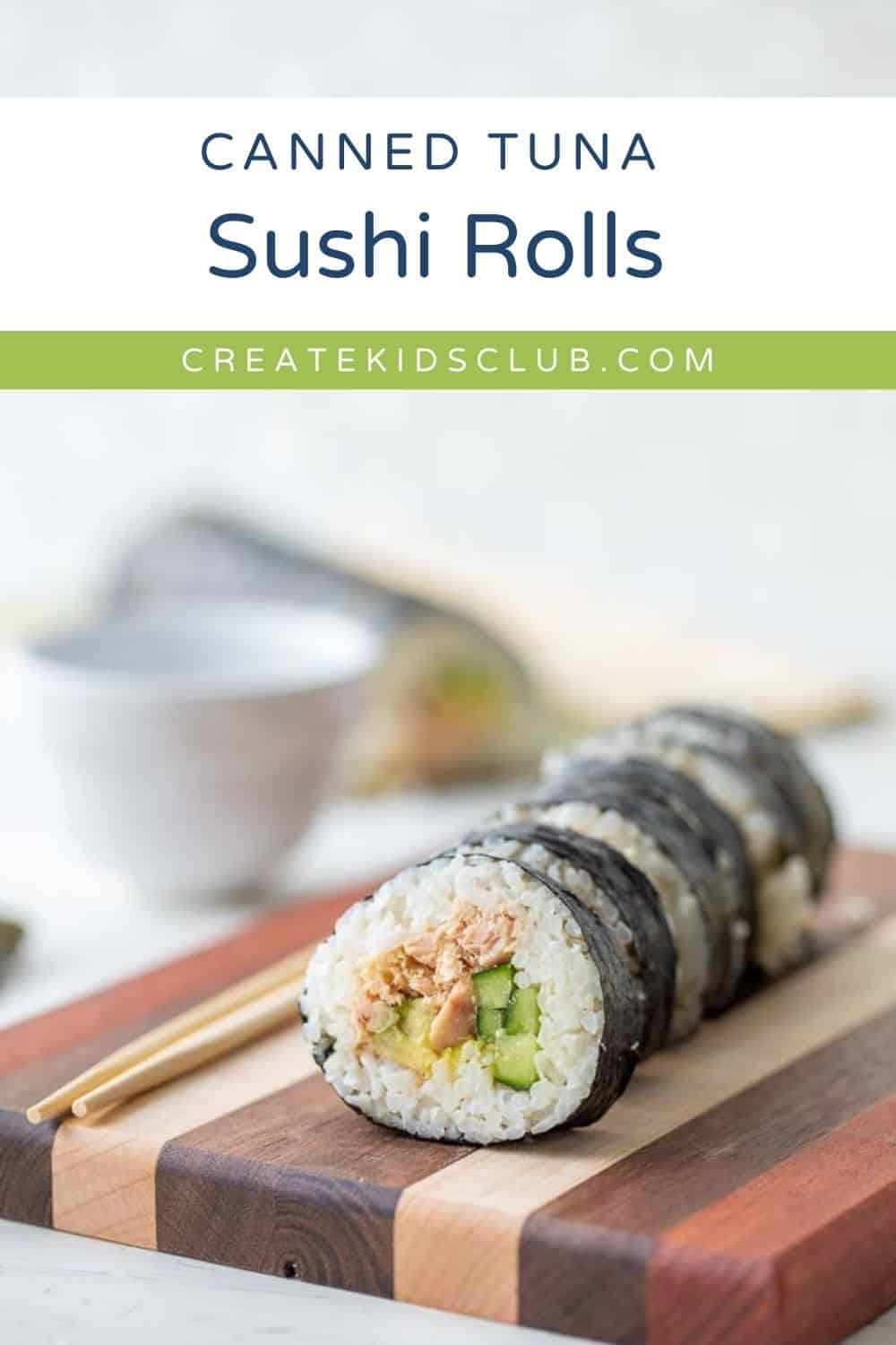 Pin of canned tuna sushi rolls.