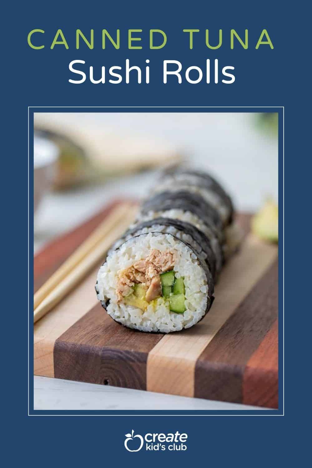 Pin of canned tuna sushi rolls.