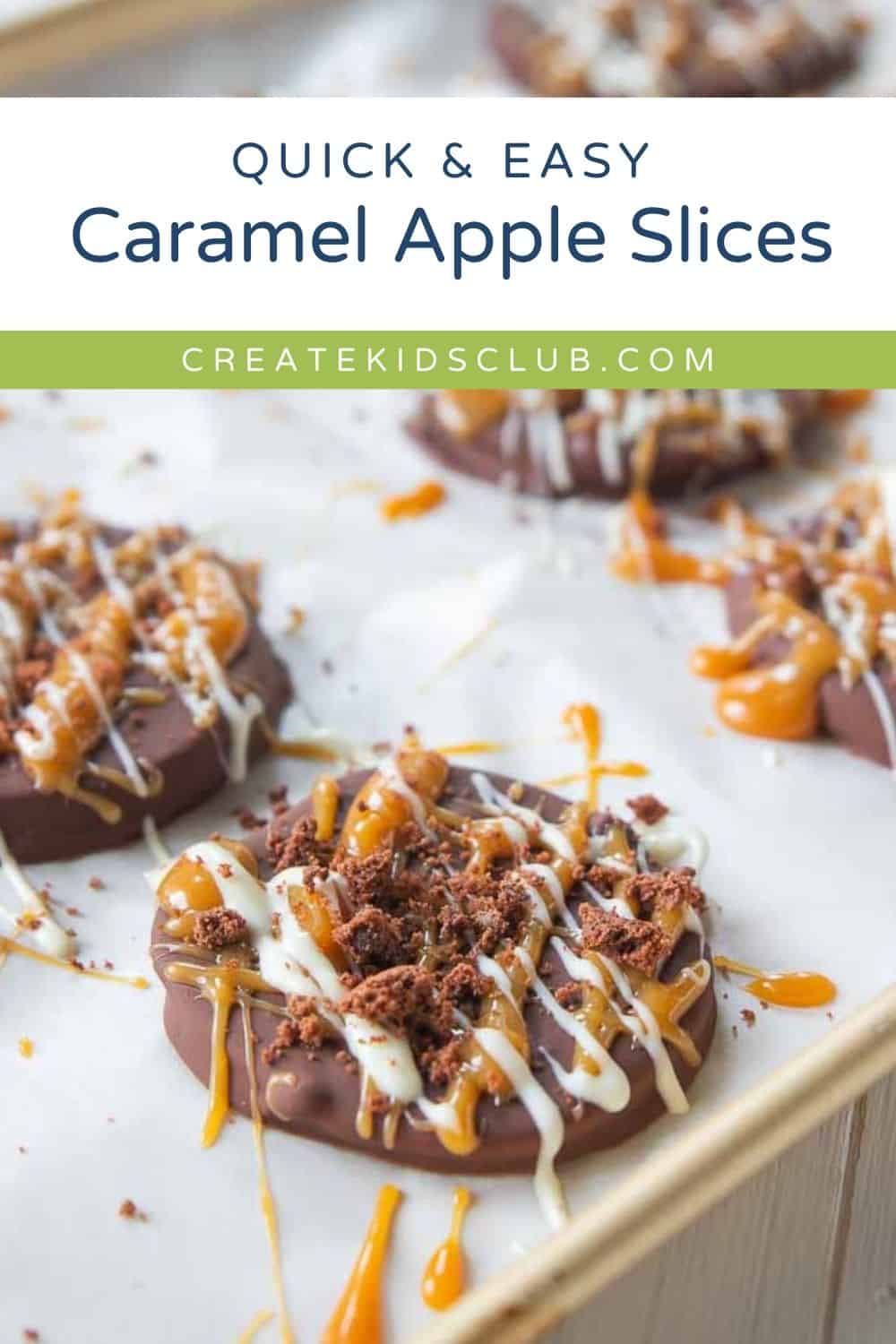 Pin showing caramel apple slices.