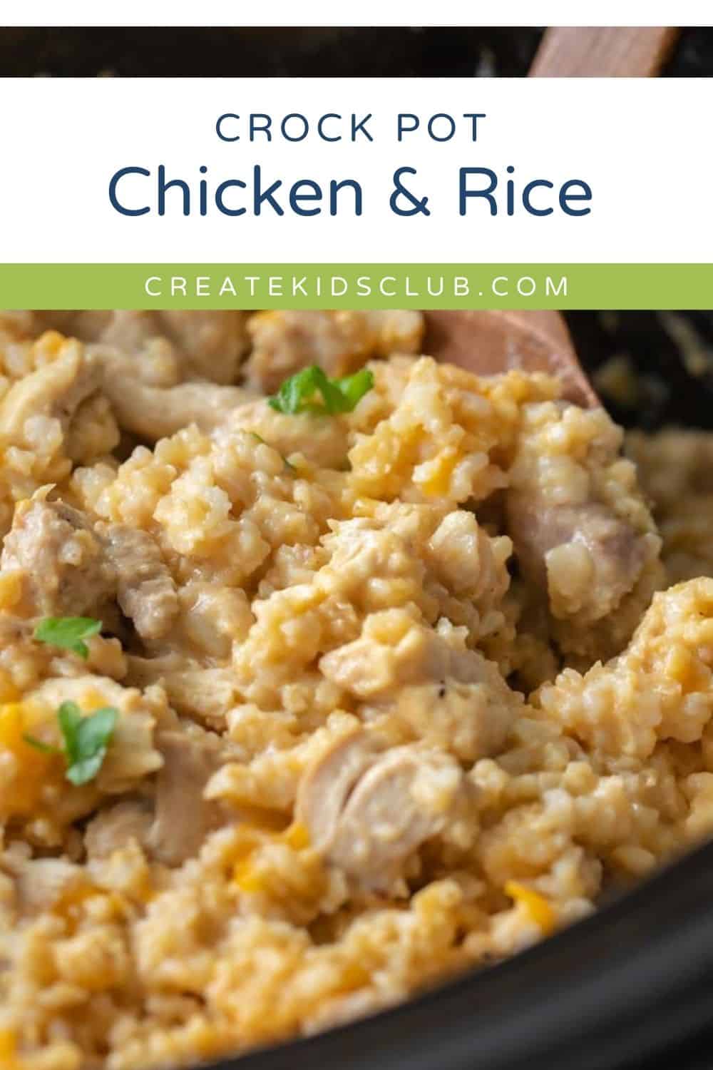 Pin of chicken and rice made in the crockpot.