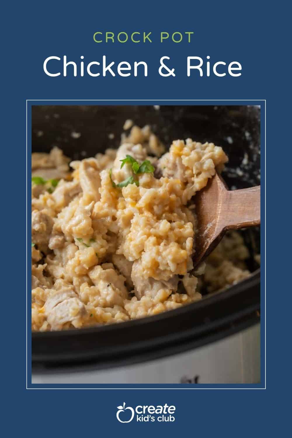 Pin of chicken and rice made in the crockpot.